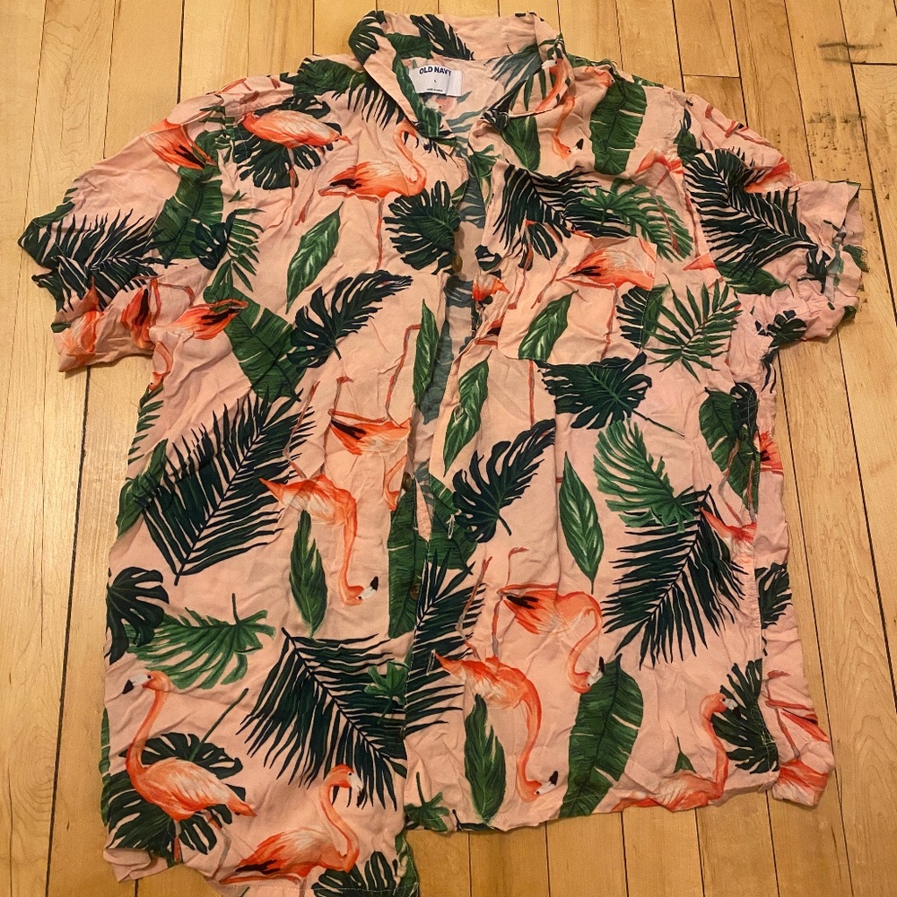 True Vintage Large Old Navy Pink Flamingo button up